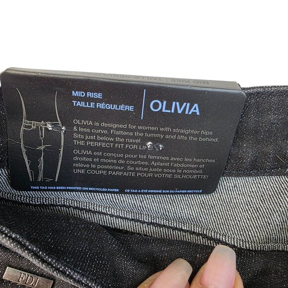 FDJ Olivia Size 6 Straight Leg Slit Hem Jeans Black Wash Mid Rise Slim Stretch - Picture 6 of 13
